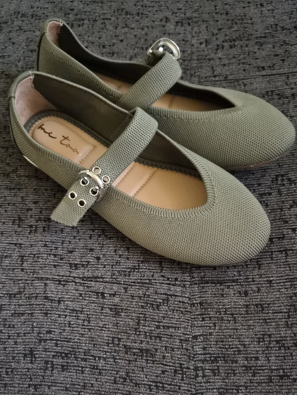 me too Olive Green Mary Jane Flats with Buckle
